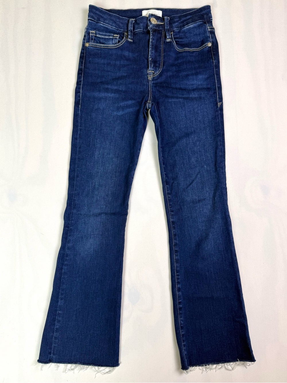FRAME Le Crop Mini Boot Jeans 25 Dark Wash Mid Rise Raw Hem Bootcut